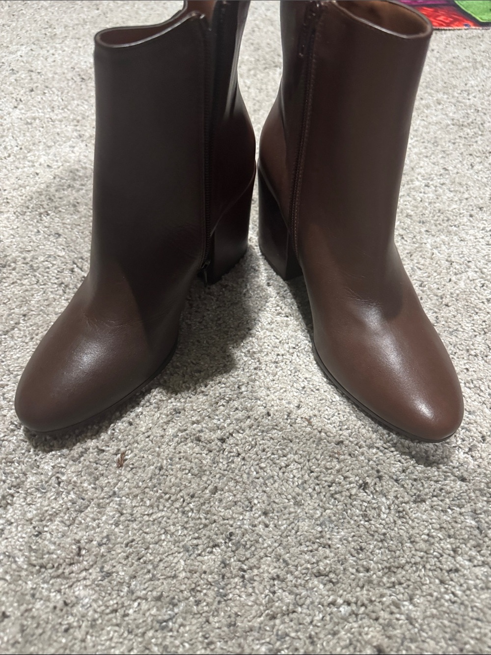 Bloomingdale's Brown Leather Block Heel Ankle Boots